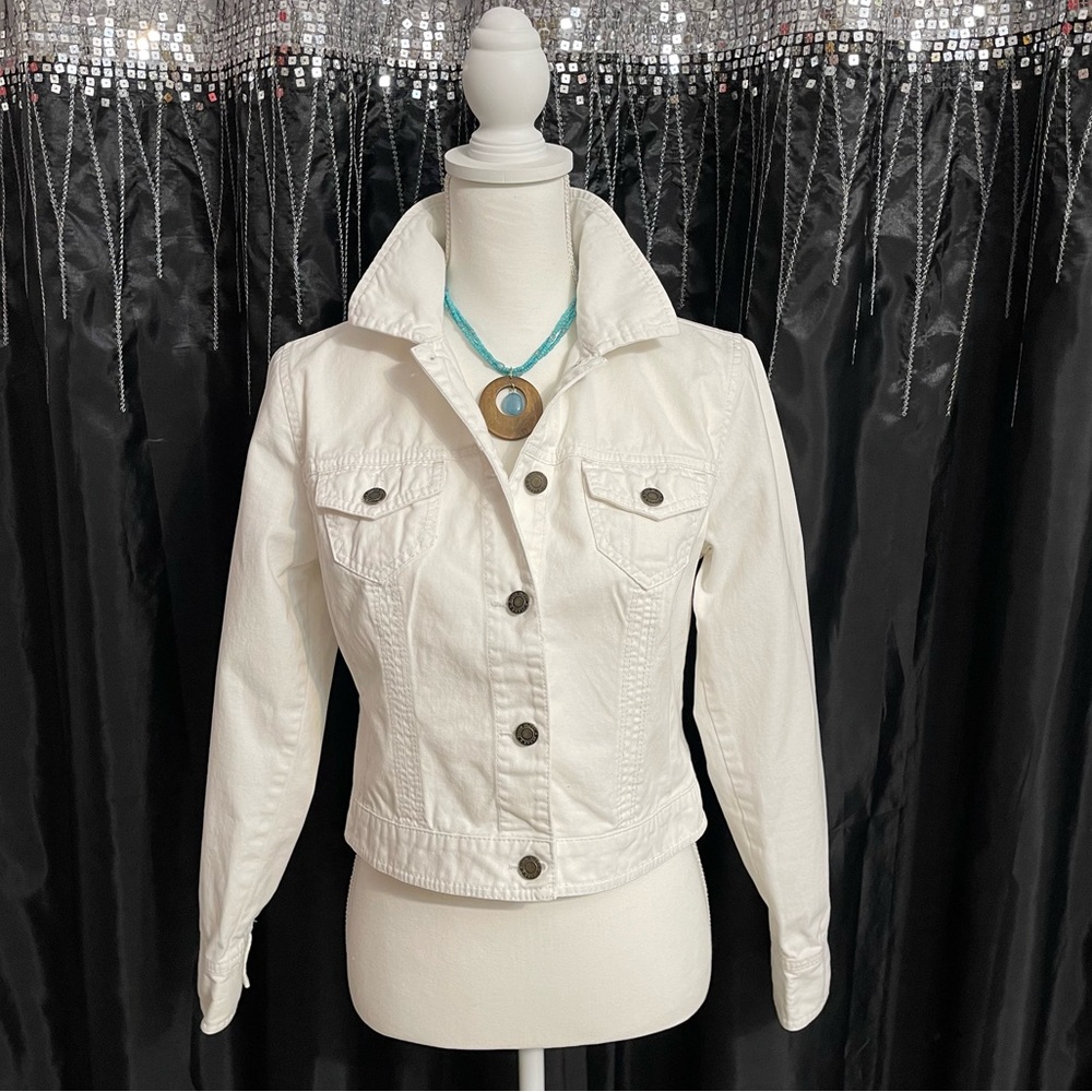 Faded Glory White Denim Jean Jacket Size Small